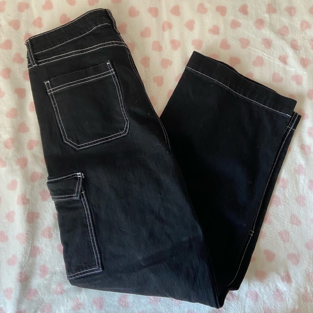 black with white outline regular fit jeans